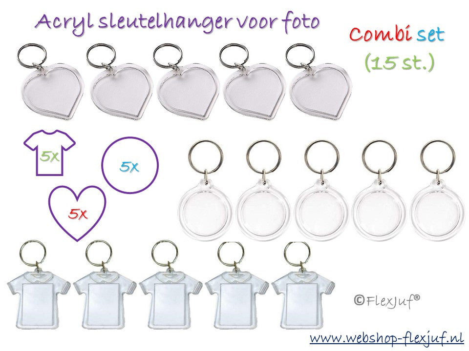 Sleutelhanger foto transparant DIY combi set (15 st.)