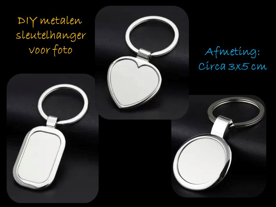 Sleutelhanger foto metaal DIY set hart, ovaal, rechthoek (3 st.)