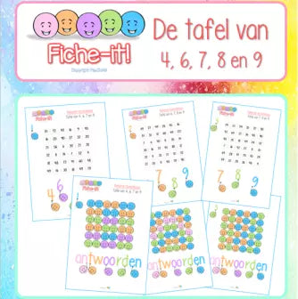 Printable: Fiche-it - de tafel van 4, 6, 7, 8 & 9