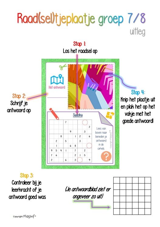 Printable: Raad(sel)tjeplaatje groep 7/8 (huiswerk voor 36 weken!)