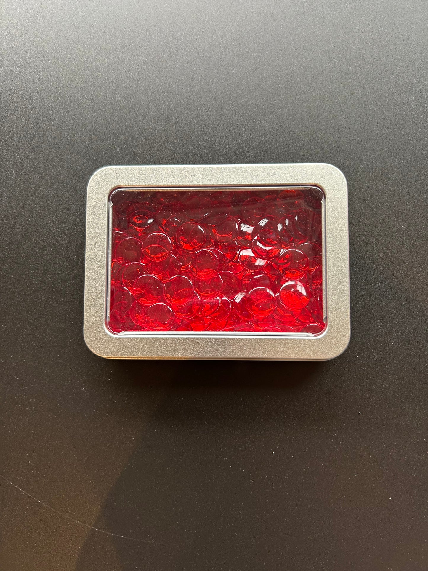 Rekenfiches in blikje (12x8 cm), Transparant rood (200 st.)