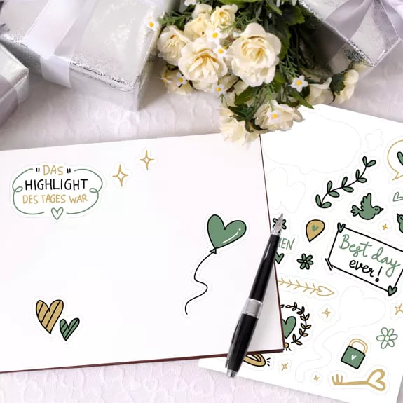 Hochzeitsaufkleber - grün/gold (6 Bögen)