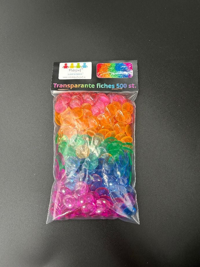 Rekenfiches, Transparant variabele kleuren Ø15 mm. (500 st.)