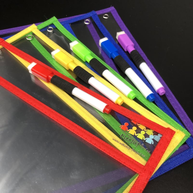FlexJuf whiteboardstiften met smalle punt (zwart) en wisser (per 5 st.)