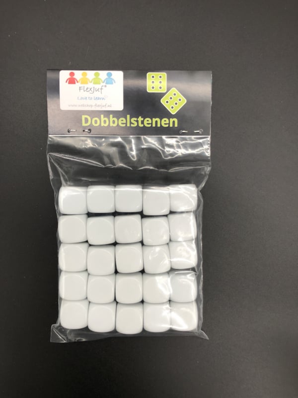 blanco dobbelstenen 15 mm , set van 25