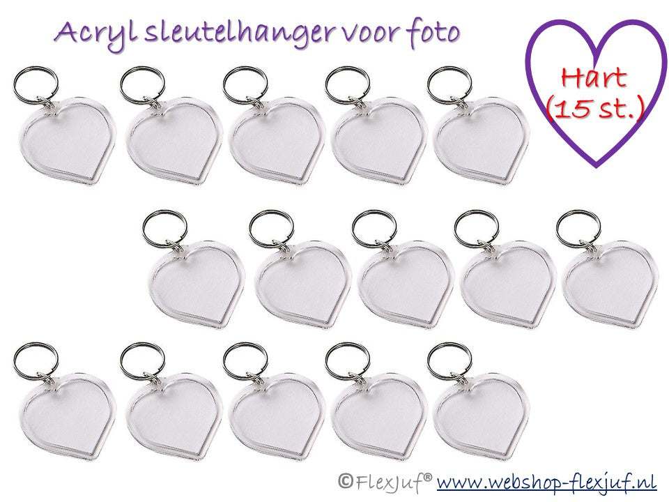 Sleutelhanger foto transparant DIY hartje (15 st.)