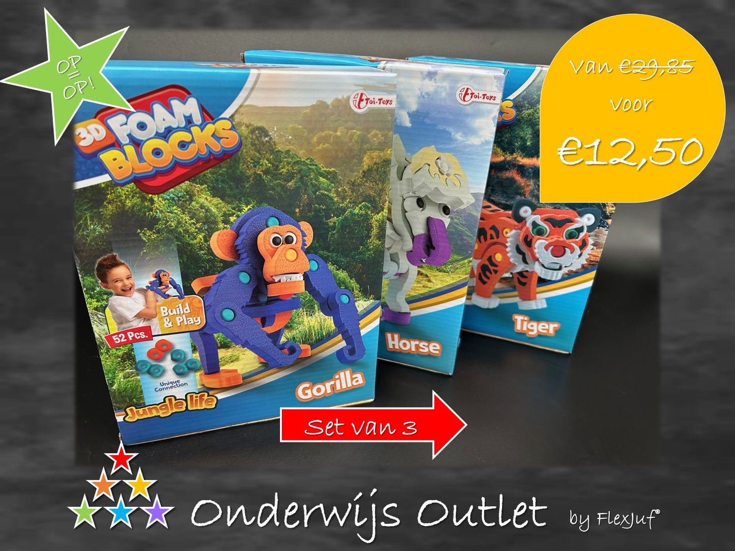 Onderwijs outlet: Voordeelset 3D Foam blocks XL puzzel - 3 stuks