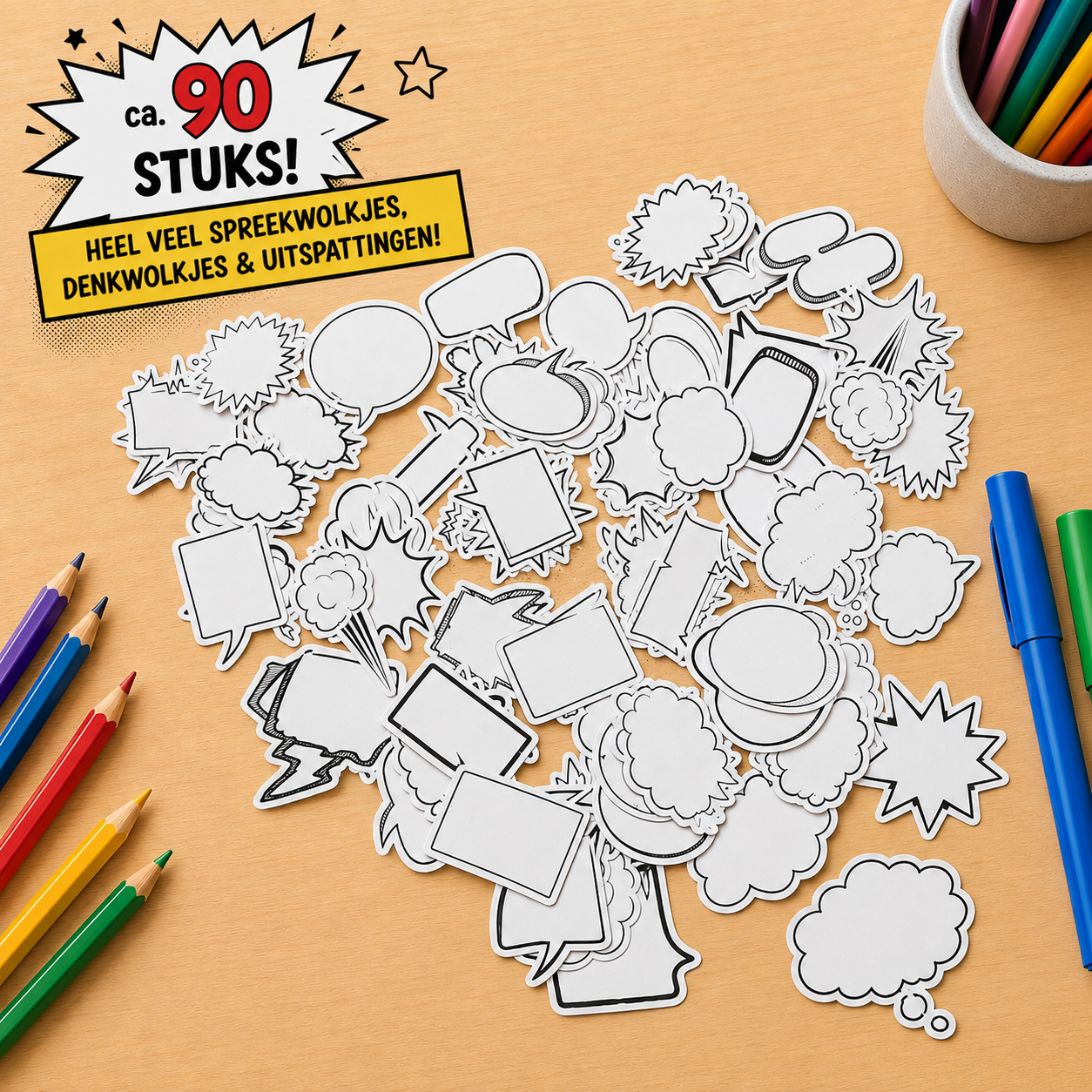 Comic Craft - Stickers praatwolkjes - zwart wit (ca. 90 st.)