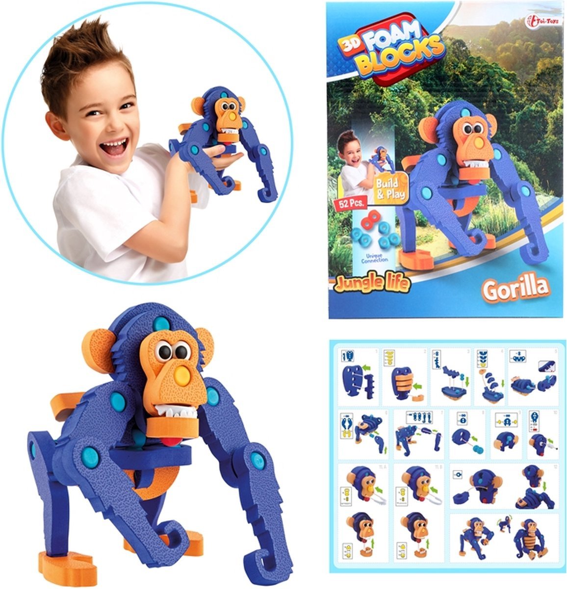 3D Schaumstoffbausteine XL Puzzle - Gorilla (59 Teile) 26 cm