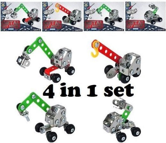 Bouw je eigen metalen bouwvoertuig (set van 4 verschillende)