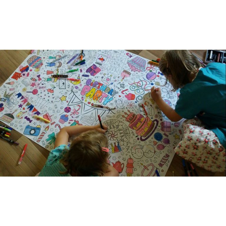 XXL Gruppen-Malvorlage - Happy Birthday / Geburtstag / Kinderfest (120 x 85 cm)