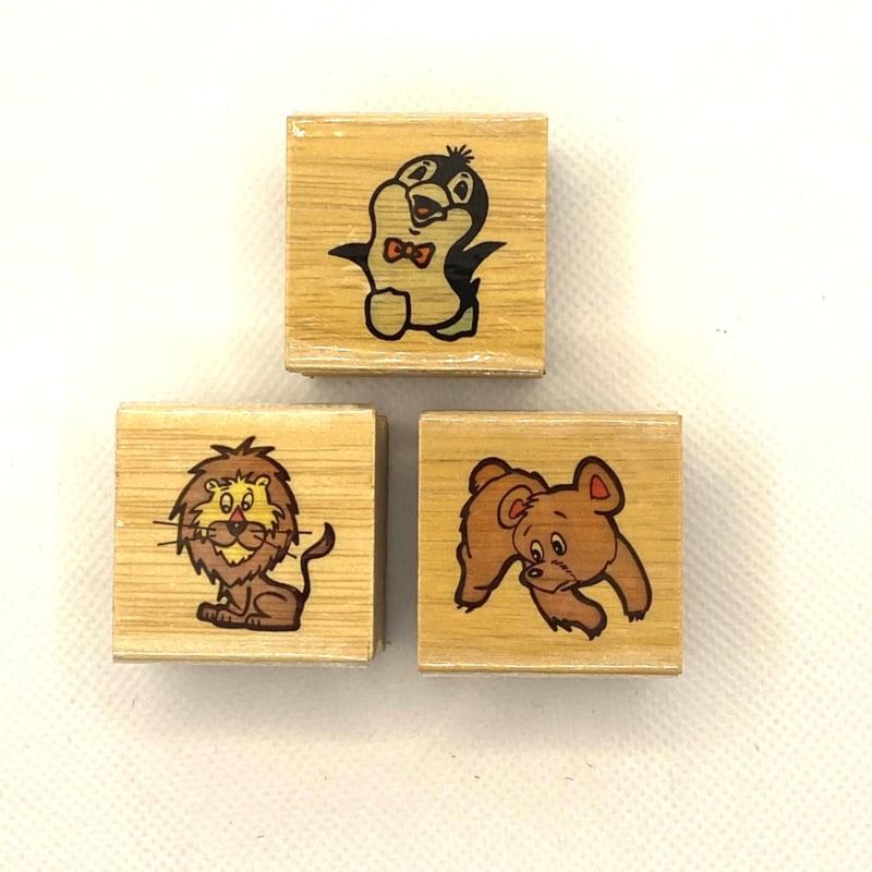 Holzstempel quadratisch Tiere (3 Stück) Löwe/Bär/Pinguin