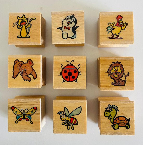Houten stempels vierkant dieren voordeel (9 stuks)