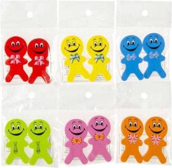 Happy Figure Radiergummis, 6 Farben (12 Stück/6 Sets)