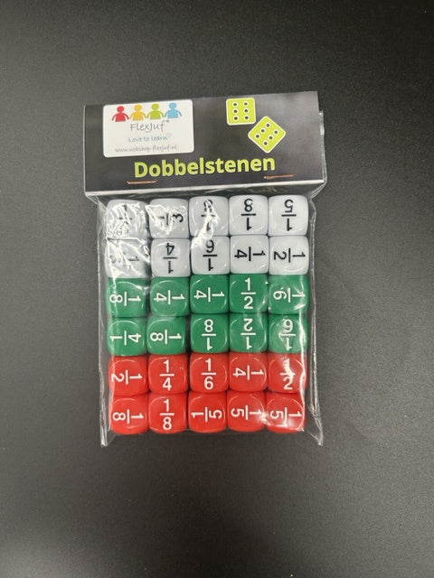 Dobbelstenen rekenen: breuken, 3 kleuren (30 st.)