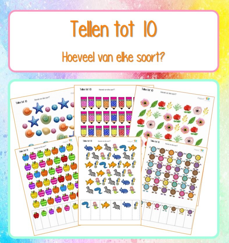 Printable: Tellen tot 10 - Hoeveel van elke soort?