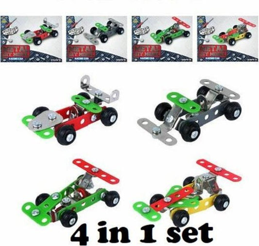 Bouw je eigen metalen raceauto's (set van 4 verschillende)