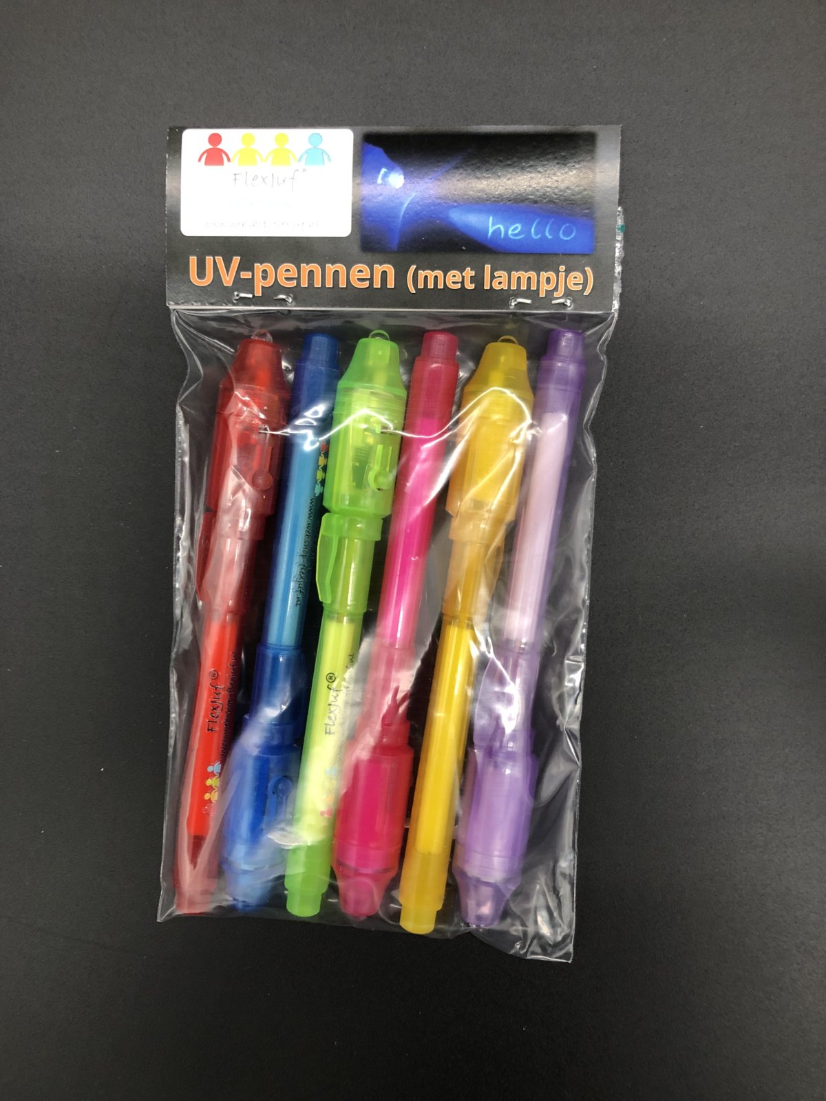 UV pennen met onzichtbare inkt en lampje (set van 6 st.)