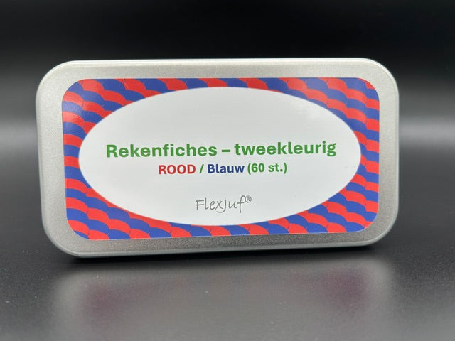 Rekenfiches tweekleurig - Rood/Blauw (60 st.) Ø25 mm