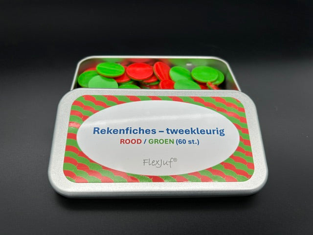 Rekenfiches tweekleurig - Rood/Groen (60 st.) Ø25 mm