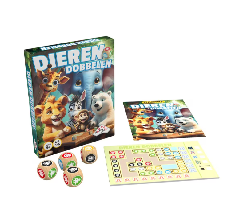 Dieren dobbelen - dobbelspel 5+