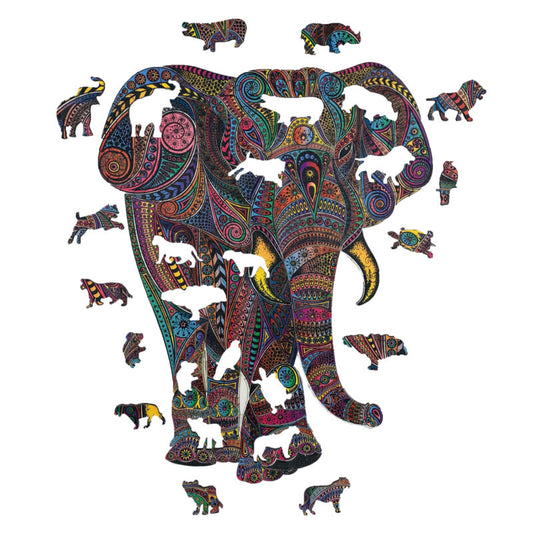 Keizerlijke olifant 30 x 38 cm - Houten puzzel (190 unieke stukjes)