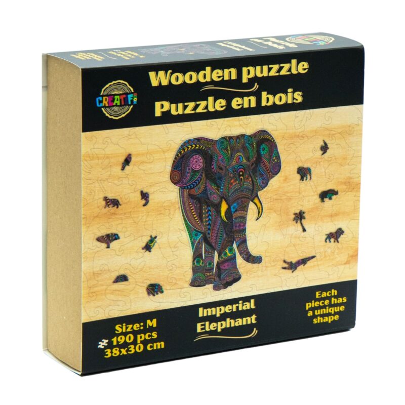 Keizerlijke olifant 30 x 38 cm - Houten puzzel (190 unieke stukjes)