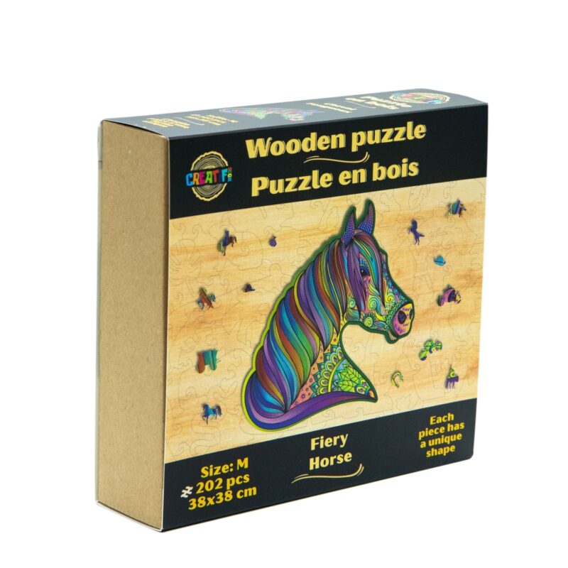 Vurig paard 34 x 34 cm - Houten puzzel (202 unieke stukjes)