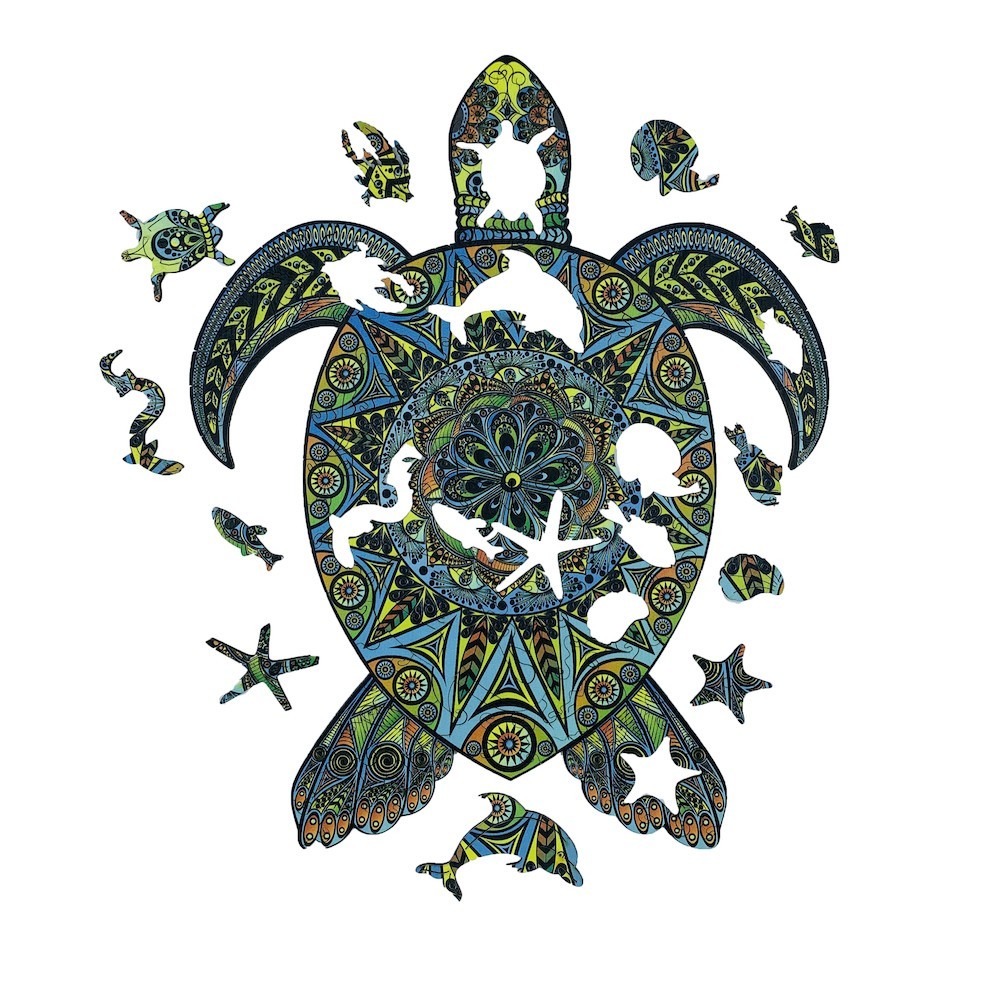 Tropische schildpad 29 x 36 cm - Houten puzzel (200 unieke stukjes)