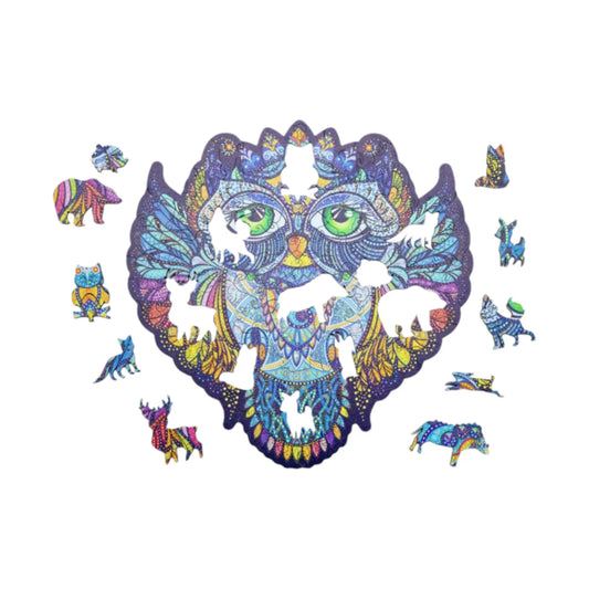 Magische uil 23 x 23 cm - Houten puzzel (103 unieke stukjes)