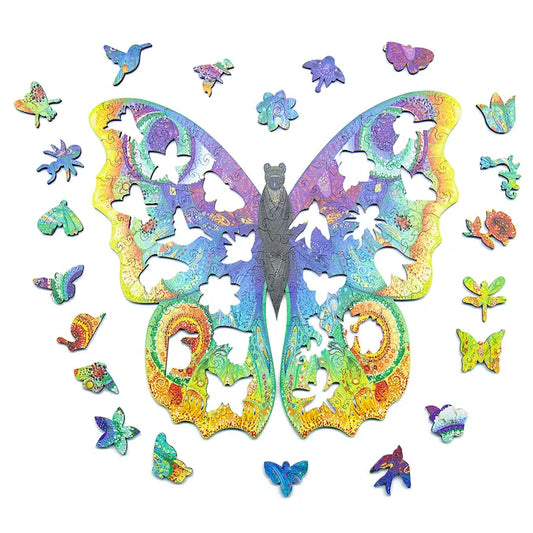 Heldere vlinder 24 x 22 cm - Houten puzzel (103 unieke stukjes)