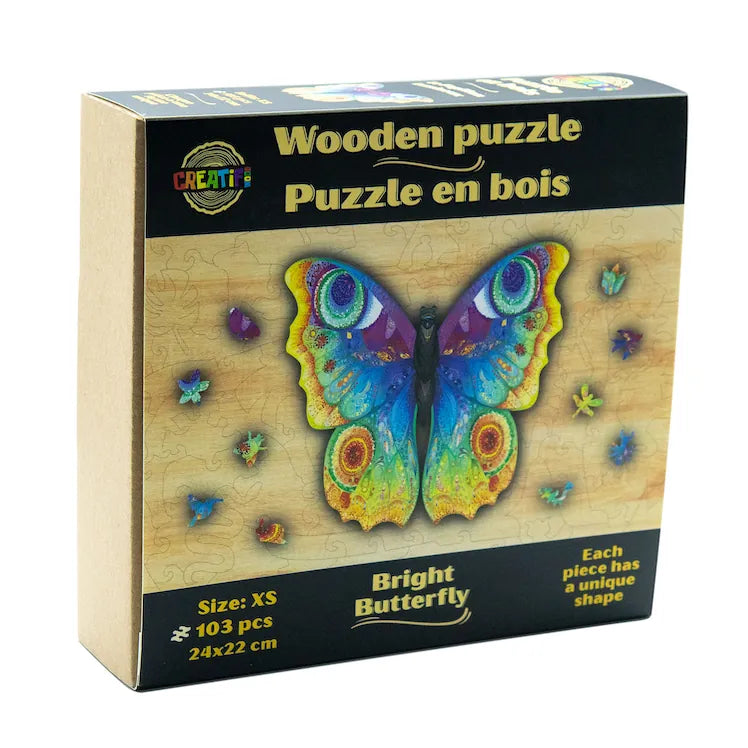 Heldere vlinder 24 x 22 cm - Houten puzzel (103 unieke stukjes)