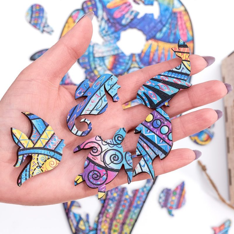 Blauwe vinvis 42 x 25 cm - Houten puzzel (200 unieke stukjes)